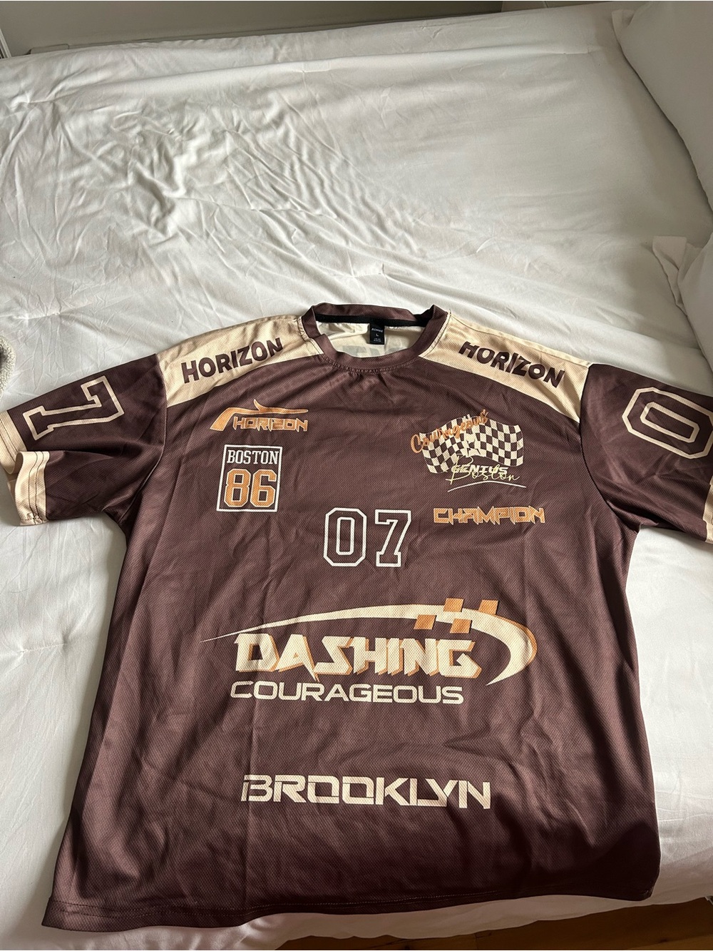 ROMWE Brown & Cream Graphic Jersey Top